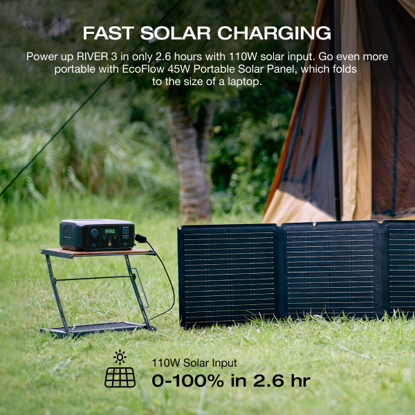 LiFePO4 Power Station 230Wh EcoFlow RIVER 3 – 300W (600W X-Boost), 1Hr Fast Charge, UPS <20ms, <30dB Quiet, 6 Outputs for Camping, Home & Emergency