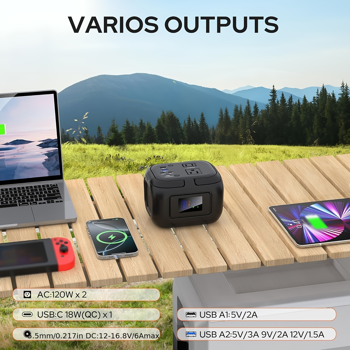 Battery Power Station 120W 97.68Wh 26400mAh Portable Backup with AC Outlet USB-C QC USB-A DC for Camping RV Travel Emergency Home Blackout Outdoor
