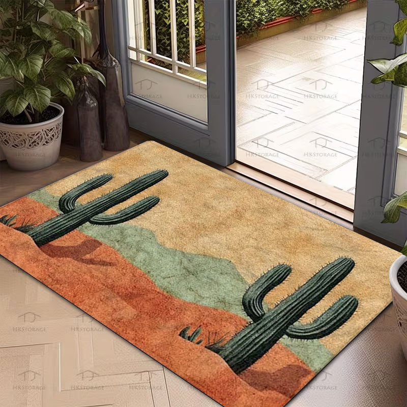 Non-Slip Doormat Cactus Desert Print Flannel Floor Mat – Soft Washable Rug for Bedroom Living Room Entryway Home Decor
