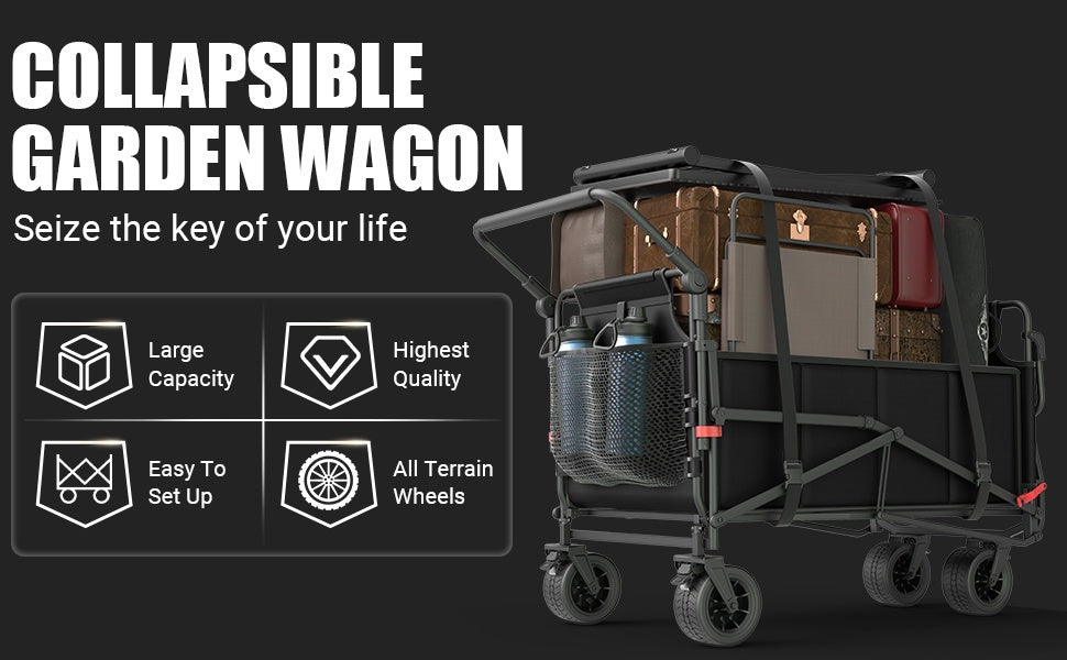 Folding Wagon 2-in-1 Convertible Beach Chair 650LBS | All-Terrain Utility Cart Camping Beach Garden Shopping