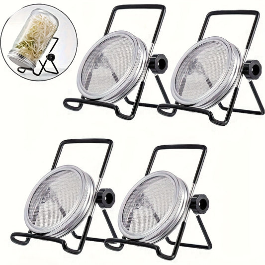 Sprouting Lids for Mason Jars 316 Stainless Steel Screen | 2pcs Lids & 2pcs Stands Wide Mouth Germination Kit | Bean Sprouts Broccoli Alfalfa Salad Seeds