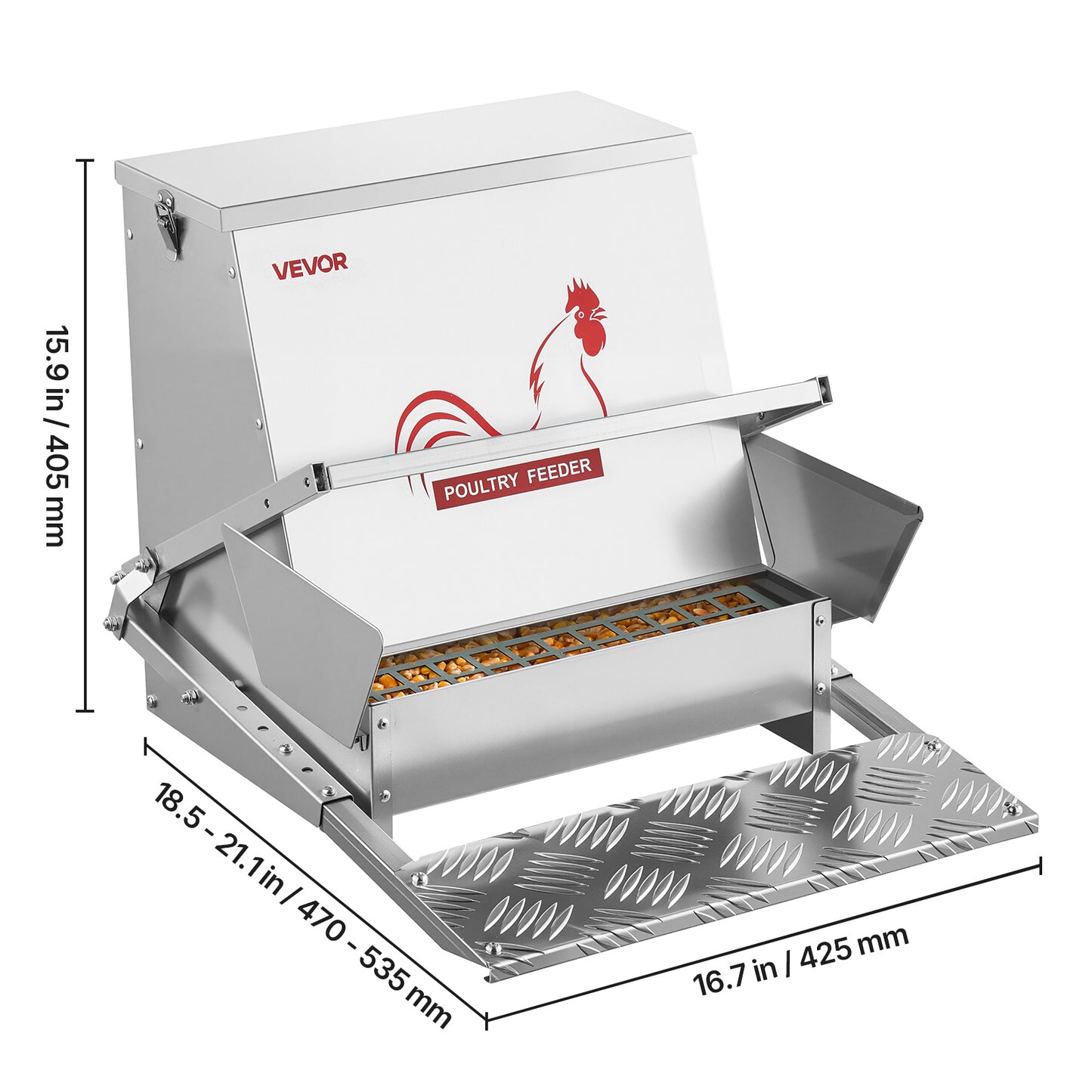 Automatic Chicken Feeder Treadle 40 lbs Galvanized Steel Lockable