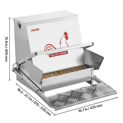 Automatic Chicken Feeder Treadle 40 lbs Galvanized Steel Lockable