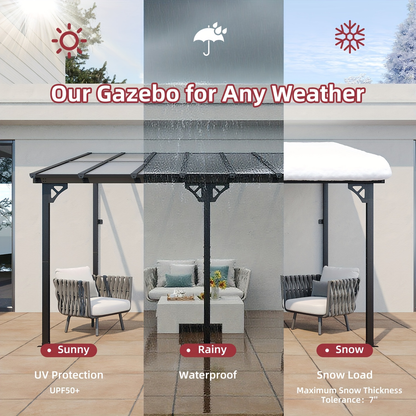Wall Mounted Pergola Gazebo Hard Top Lean-To Aluminum Patio Cover