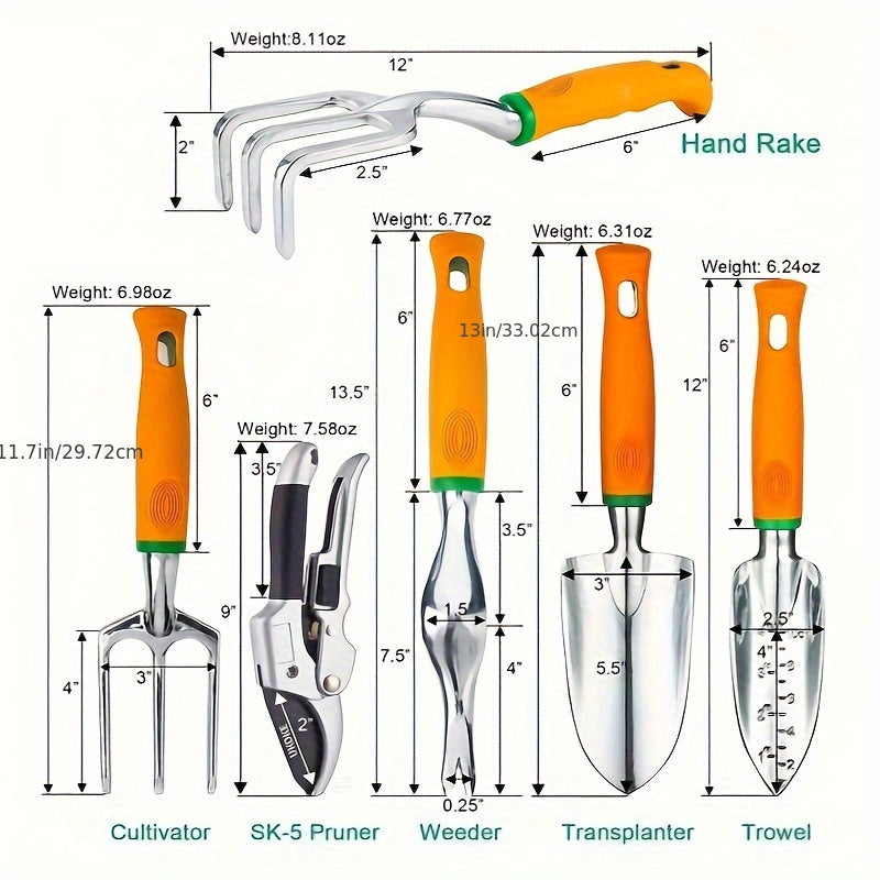 Garden Tool Set 12 Piece Aluminum Hand Tools Kit with Canvas Apron Storage Pocket Ergonomic Handle Heavy Duty Gardening Tools for Women Men Outdoor