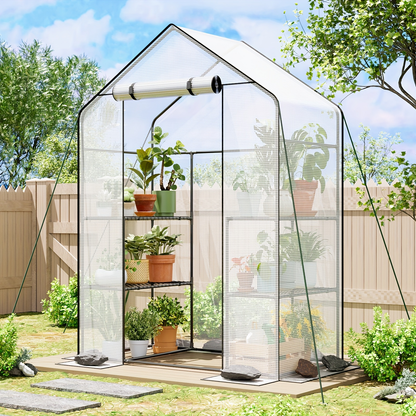 Tiered Greenhouse Shelves 3/4-Tier Portable Mini Plant Greenhouse with PE Cover & Aluminum Frame, Indoor Outdoor Warm House for Seedlings & Flowers, White & Green