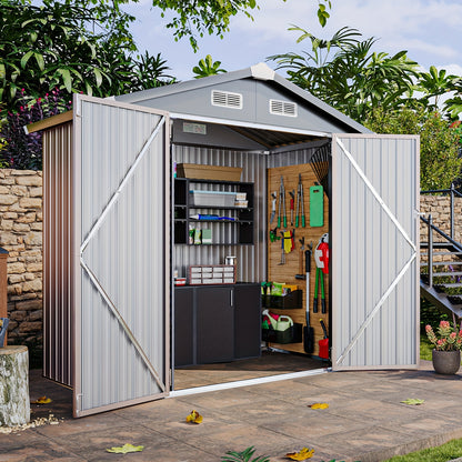 Metal Shed with Floor | Galvanized Steel Backyard Pool Bike Storage