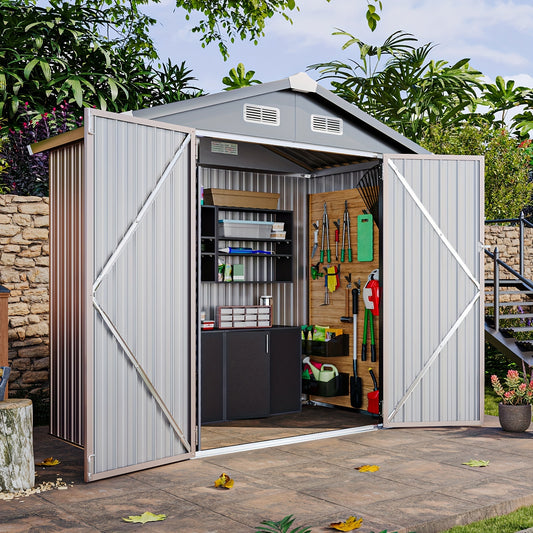 Metal Shed with Floor | Galvanized Steel Backyard Pool Bike Storage