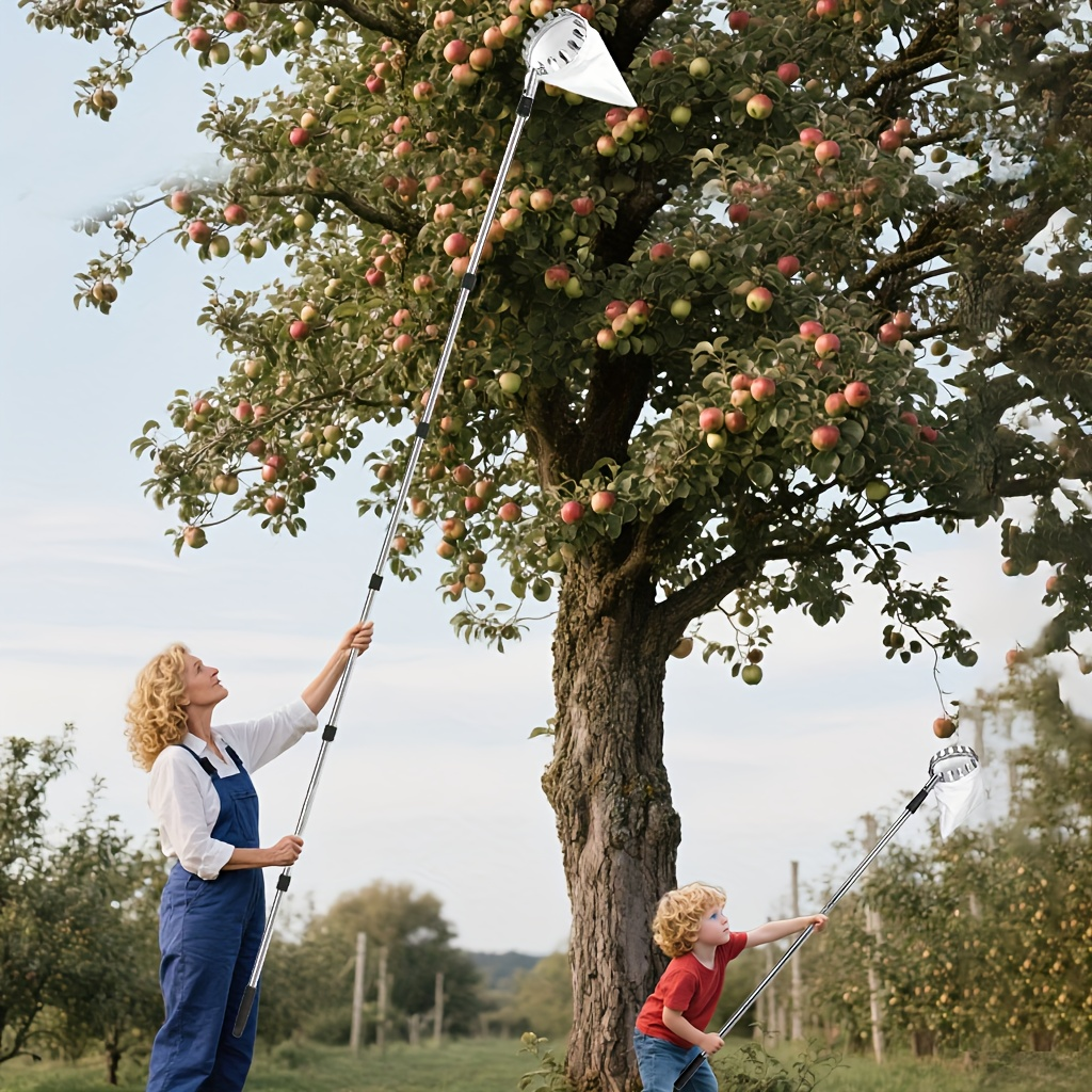Fruit Picker Stainless Steel Adjustable Extension Pole - Tall Tree Orchard Picking Tool with Non-Slip Handle for Apples, Avocados, Peaches, Pears, Lemons, Cherries & Plums - 63 to 157 Inch