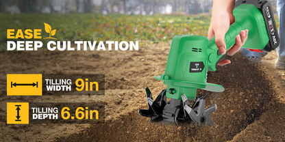 Cordless Electric Tiller 20V Handheld - 9-Inch 235RPM Garden Cultivator with Ergonomic Handle, Lightweight Metal Soil Tiller for Weeding, Soil Aeration & Loosening in Courtyard, Raised Beds & Garden
