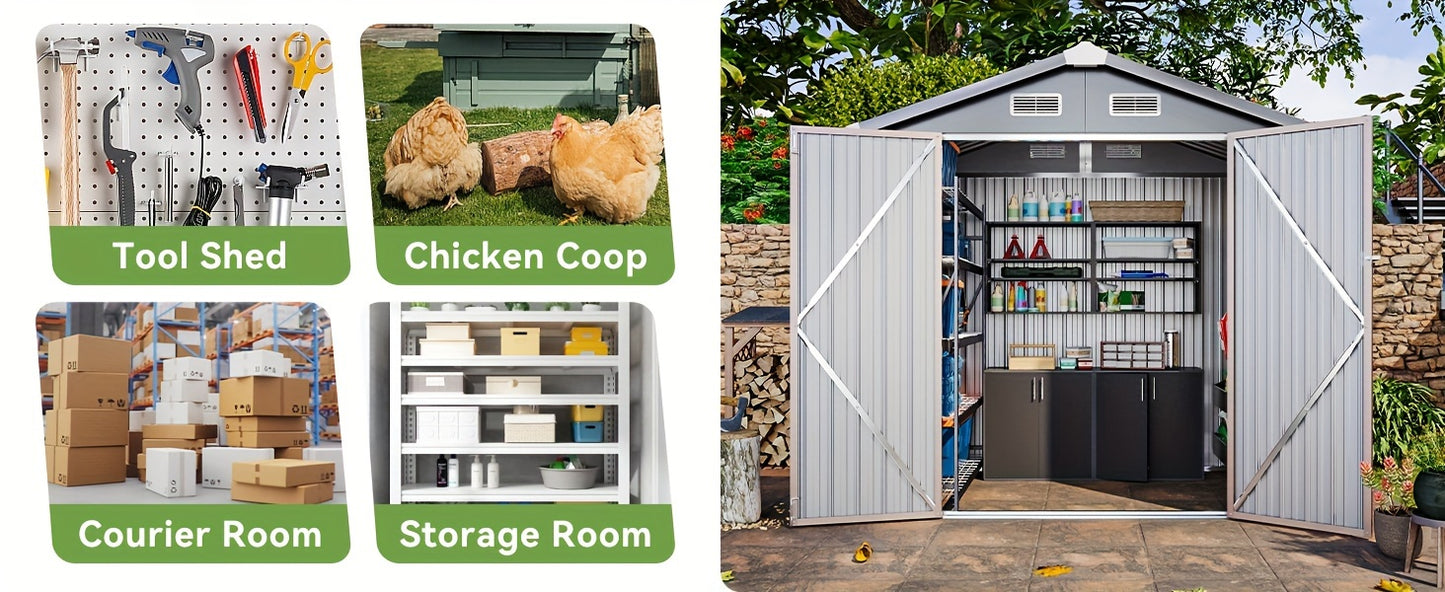 Metal Shed with Floor | Galvanized Steel Backyard Pool Bike Storage