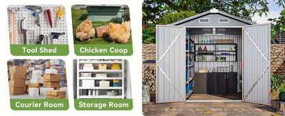 Metal Shed with Floor | Galvanized Steel Backyard Pool Bike Storage
