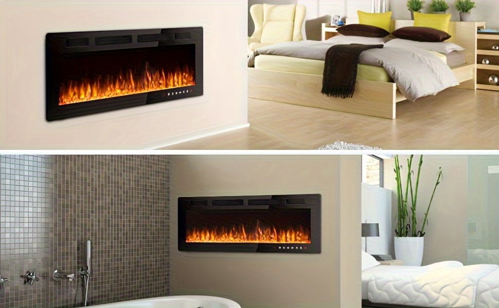 Wall Mounted Electric Fireplace Recessed In-Wall Linear Heater Multicolor Flame 750W/1500W Touch Screen Remote Timer Low Noise 30-60 Inch