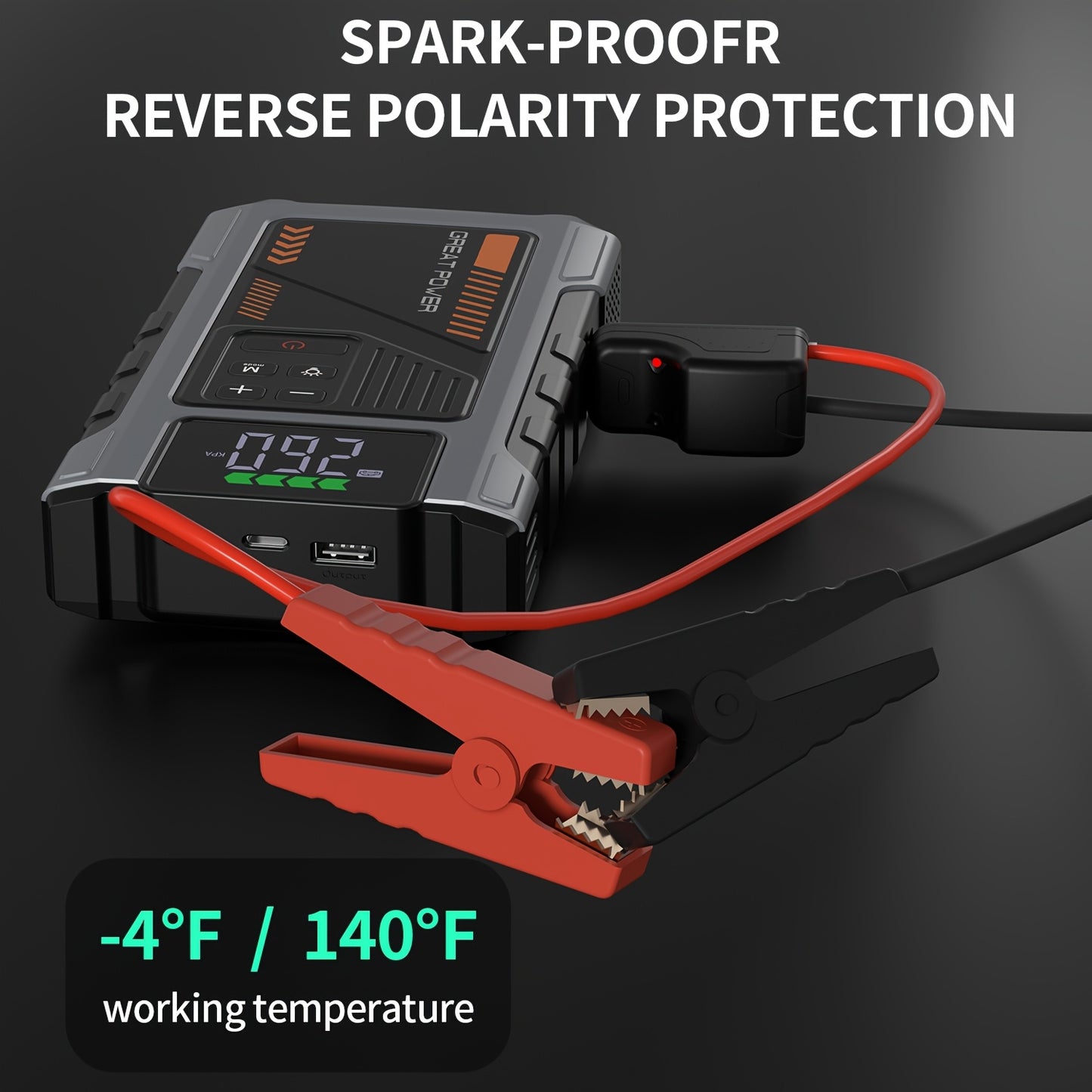 Jump Starter with Air Compressor 5000A Peak 150PSI Tire Inflator 5-in-1 Portable Car Battery Jump Pack for 8.0L Gas 6.5L Diesel Engine Digital Display Smart Cables 12V Power Bank