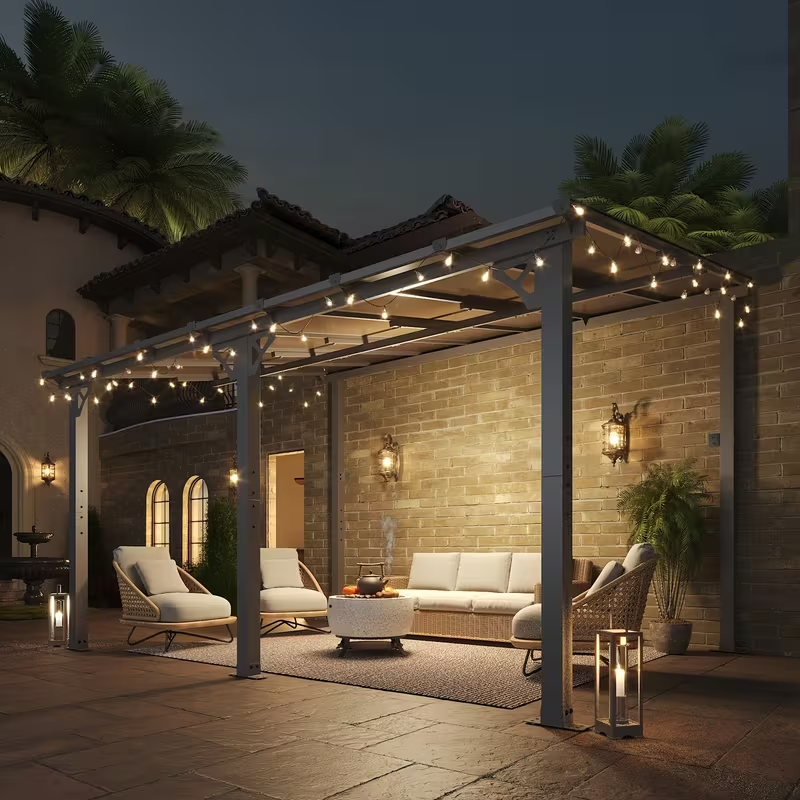Wall Mounted Pergola Gazebo Hard Top Lean-To Aluminum Patio Cover