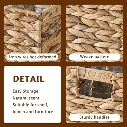 Woven Storage Baskets - Water Hyacinth, Seagrass & Paper Rope Organizer Bins for Shelves, Bathroom, Kitchen, Bedroom, Boho Home Decor