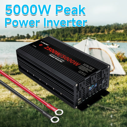 Power Inverter 500W / 2500W 12V DC to 110V AC - 3 AC Outlets & Dual USB Ports, LED Display, Car Inverter for Boat, Vehicle, RV, Truck & Camping Off-Grid Power