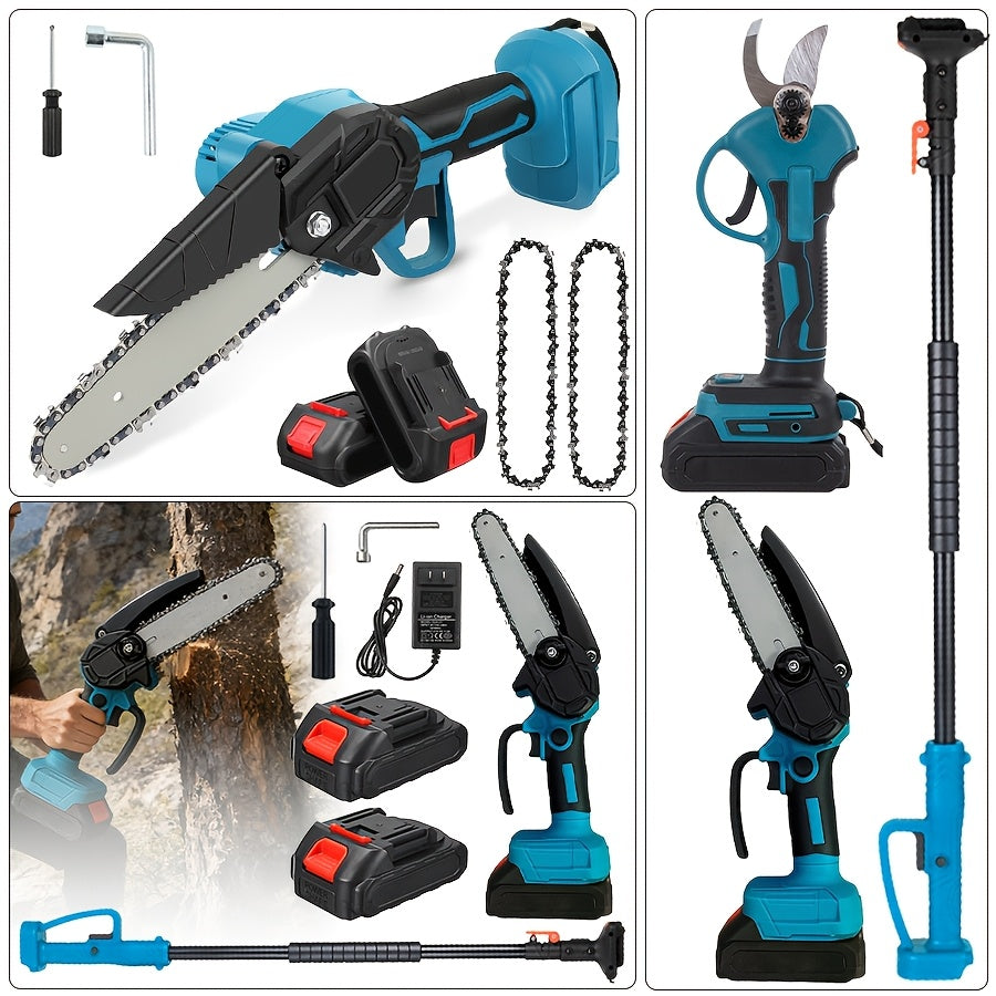 Pole Saw Set with Electric Chainsaw – 6-Inch Cordless Pruner, Long-Handle Scissor Kit, Safety Lock for Tree Pruning & Landscaping