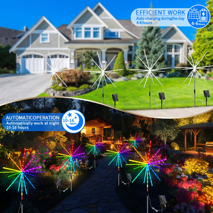 Solar Meteor Lights Outdoor 4 Pack 336 LED True 3D Firework Effect IP65 Waterproof Ground Stake with Remote Control Multi-Color – Garden Patio Christmas Valentine Party Camping Decoration