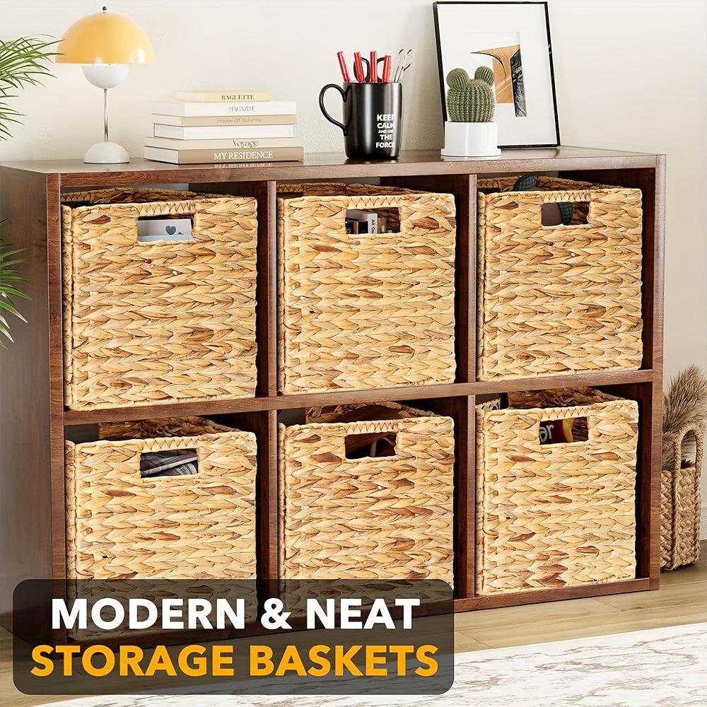 Cube Storage Baskets Foldable – Handwoven Water Hyacinth 11x11 Inch Laundry Organizer Basket with Handles for Cube Shelves, Closet, Bedroom & Living Room, Natural Woven Bin
