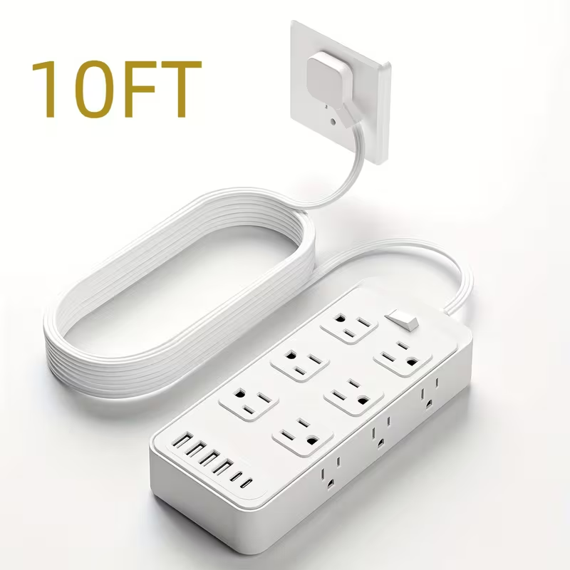 Charging Station 18-in-1 Power Strip Surge Protector 12 AC Outlets 6 USB Ports 4 USB-A 2 USB-C Flat Plug Wide Spacing Wall Mount for Home Dorm Office Travel