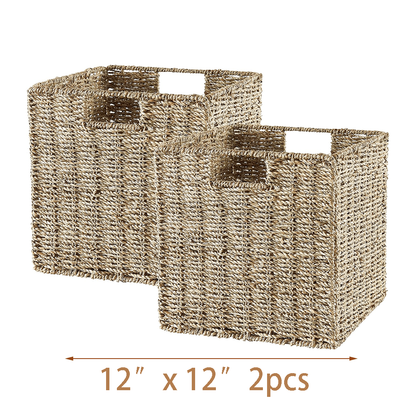 Woven Storage Baskets - Water Hyacinth, Seagrass & Paper Rope Organizer Bins for Shelves, Bathroom, Kitchen, Bedroom, Boho Home Decor