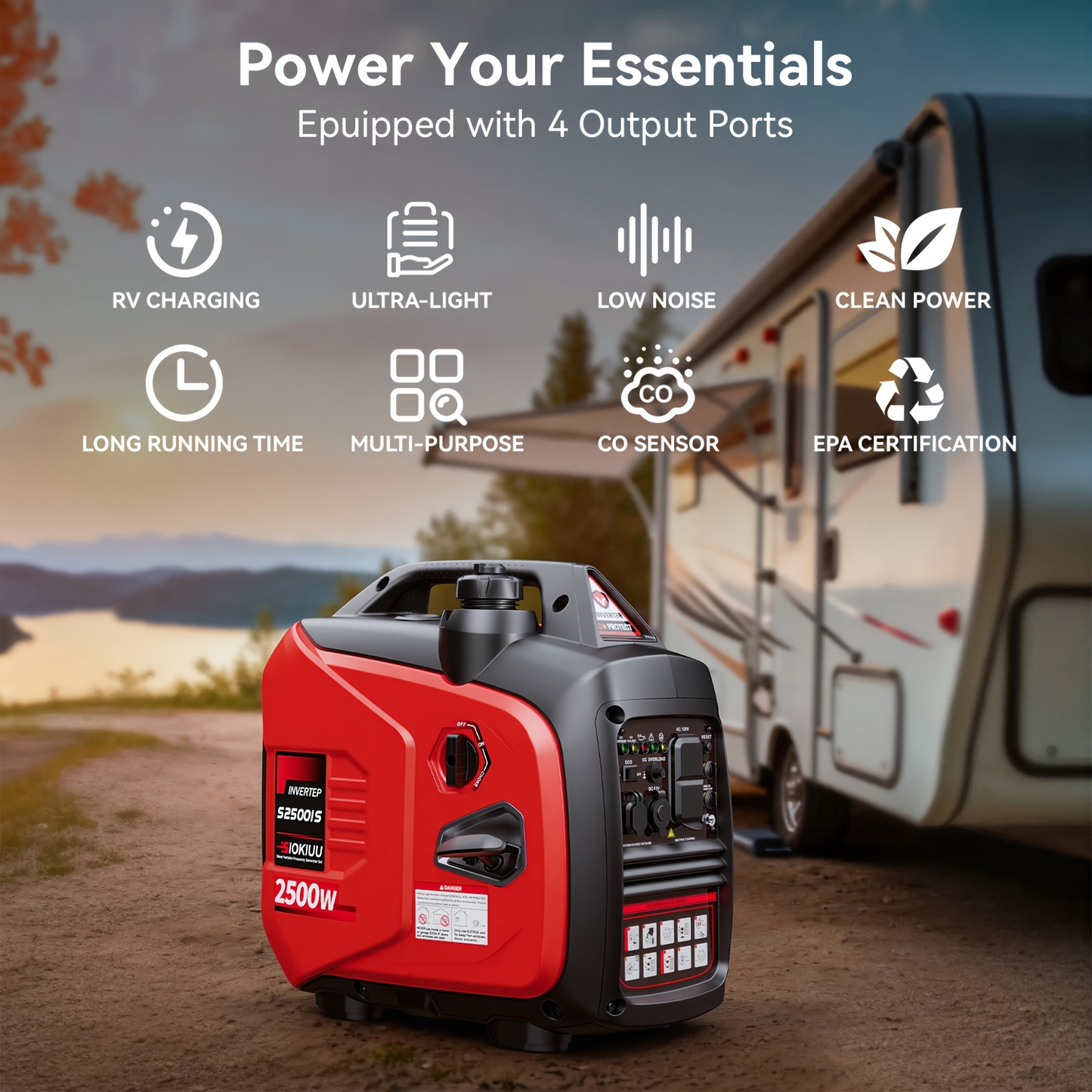 Inverter Generator Portable Ultra Quiet - 2500W/3600W/4000W/4500W, CO Auto Shutoff, ECO Mode, Parallel Ready, Clean Power THD<3% for Camping, RV, Home Backup, Yard & Lawn