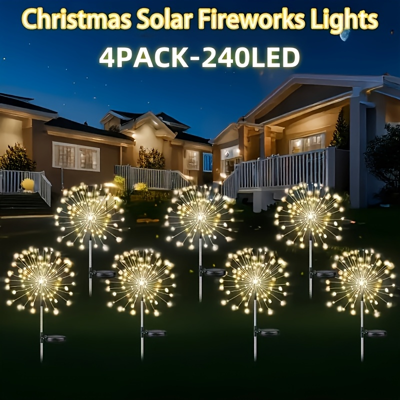 Solar Fireworks Lights Outdoor Waterproof 240–640 LED 8 Lighting Modes – 4/8 Pack Garden Stake Lights for Christmas Yard Wedding Patio Lawn Holiday Decoration