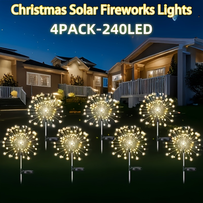 Solar Fireworks Lights Outdoor Waterproof 240–640 LED 8 Lighting Modes – 4/8 Pack Garden Stake Lights for Christmas Yard Wedding Patio Lawn Holiday Decoration