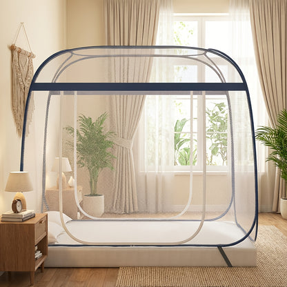 Mosquito Net Canopy Bed – Yurt Style 360° Full Coverage, Stainless Steel Frame, Easy Open Design for Bedroom, Dorm & Outdoor, Multiple Sizes, Grey & Blue