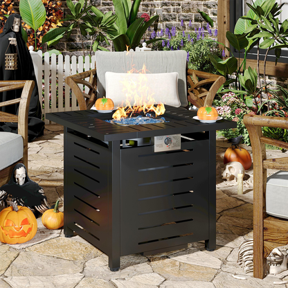 Propane Fire Pit Table Outdoor 50,000 BTU Gas Fire Table with Lid Lava Rocks & Waterproof Cover for Patio Backyard Deck Black Brown 40"/44"