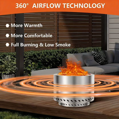 Smokeless Fire Pit 20 Inch 304 Stainless Steel Wood Burning Firepit for Outside with Carry Bag, Removable Ash Pan & Efficient Combustion for Backyard Patio Camping