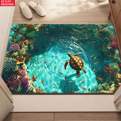 Sea Turtle Illusion Floor Mat Non-Slip 700GSM Microfiber Absorbent Machine Washable Rug Bathroom Bedroom Living Room Outdoor Camping Picnic