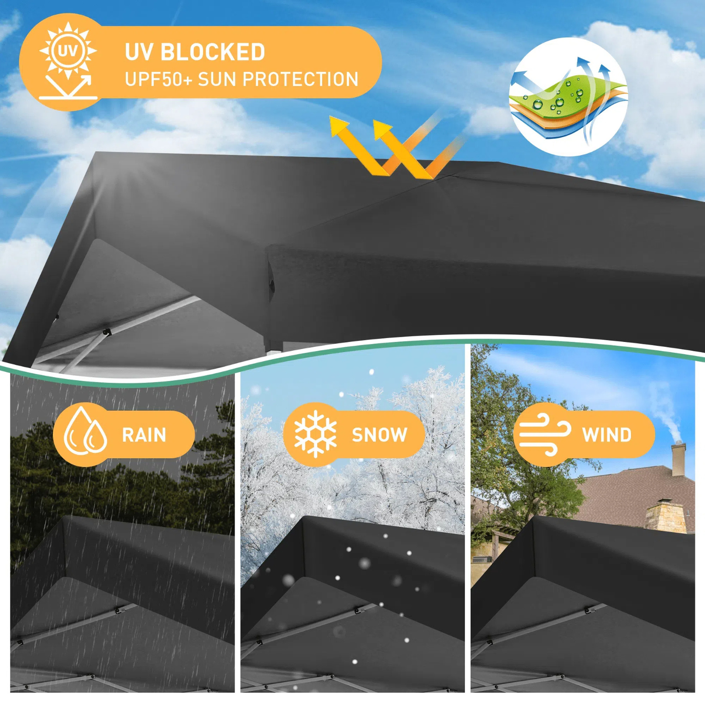 Pop Up Canopy Tent 10x10 FT 1-Key Center Lock 3 Heights Carry Bag