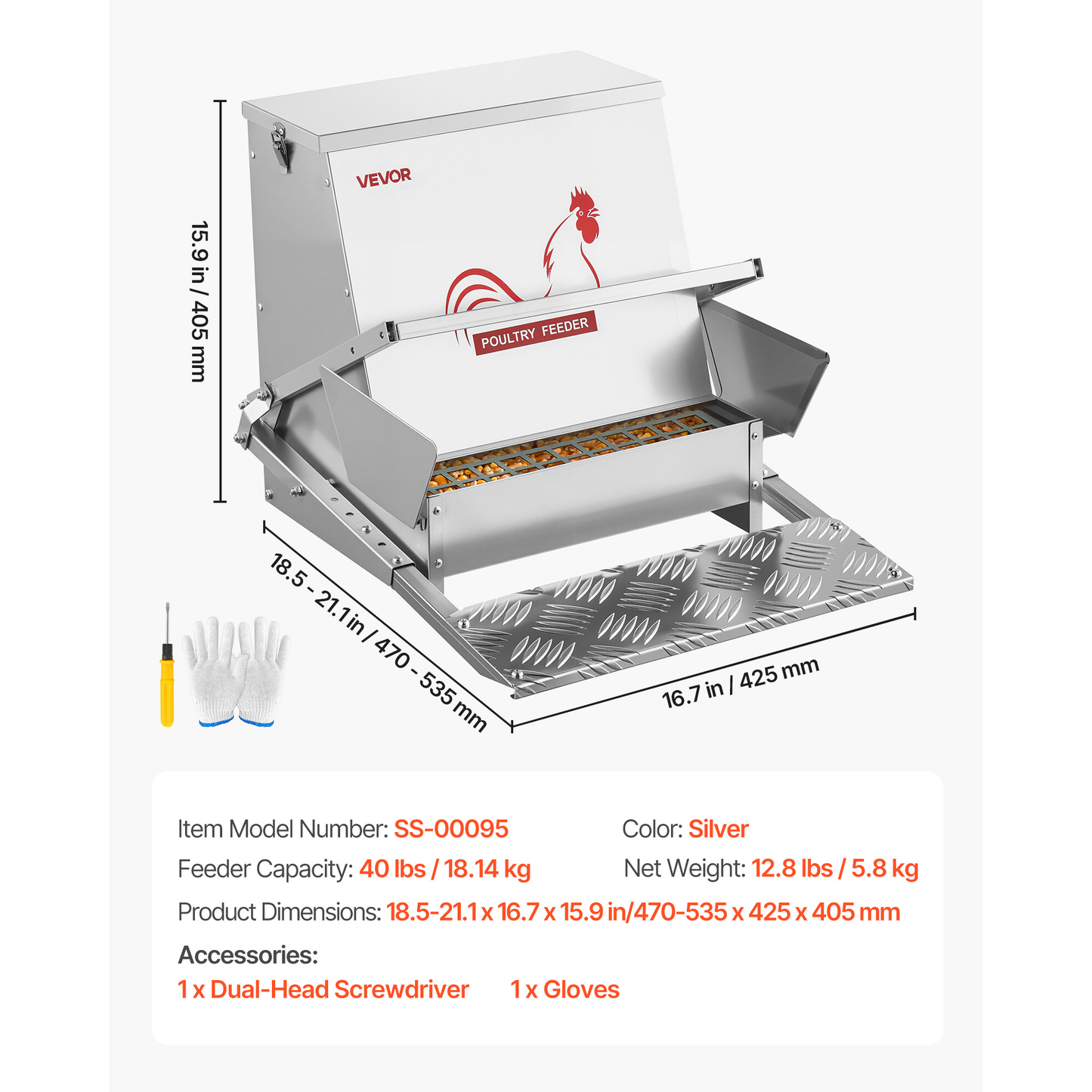 Automatic Chicken Feeder Treadle 40 lbs Galvanized Steel Lockable