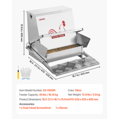 Automatic Chicken Feeder Treadle 40 lbs Galvanized Steel Lockable