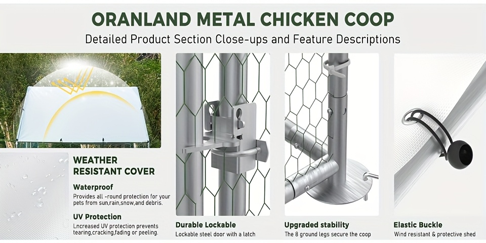 Metal Chicken Run Outdoor Poultry Cage Large Walk-in Enclosure for Chickens Ducks Rabbits UV-Resistant Weather-Resistant Mesh Walls Secure Latches Easy-Access Doors No Electricity Needed