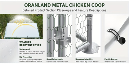 Metal Chicken Run Outdoor Poultry Cage Large Walk-in Enclosure for Chickens Ducks Rabbits UV-Resistant Weather-Resistant Mesh Walls Secure Latches Easy-Access Doors No Electricity Needed