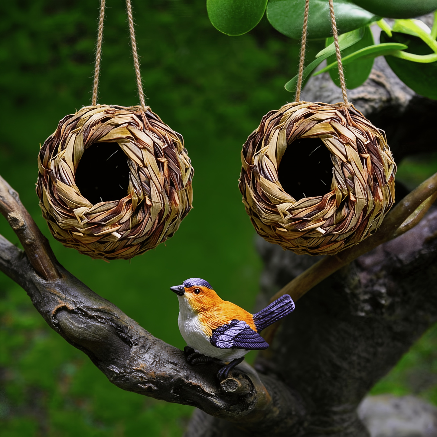Hummingbird Nest House Handwoven Outdoor Garden Patio Bird Nest - Spherical Design Comfortable Nesting Shelter for Small Birds, Wildlife Habitat Decor