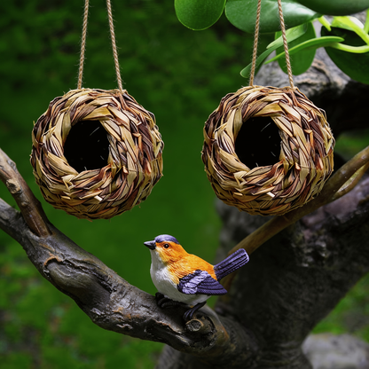 Hummingbird Nest House Handwoven Outdoor Garden Patio Bird Nest - Spherical Design Comfortable Nesting Shelter for Small Birds, Wildlife Habitat Decor