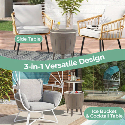 Outdoor Cooler Bar Table 3-in-1 | 10 Gal Ice Bucket, Coffee Table & Serving Station | All-Weather PP, Removable Legs, 110 LB Capacity