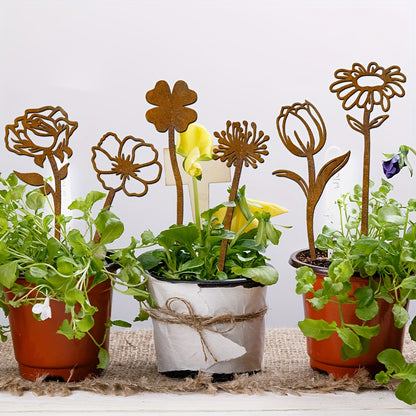 Garden Stakes Rusty Flat Metal | Rose Dandelion Patio Flower Pot
