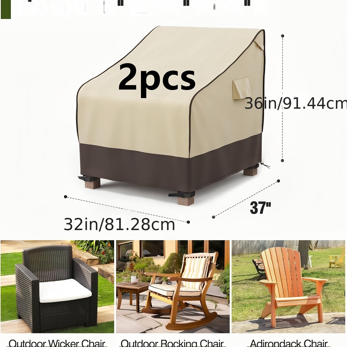 2-Pack Waterproof Patio Chair Covers for Adirondack & Rocking Chairs, 420D Heavy Duty Outdoor Furniture Covers, All-Weather UV & Moisture Protection