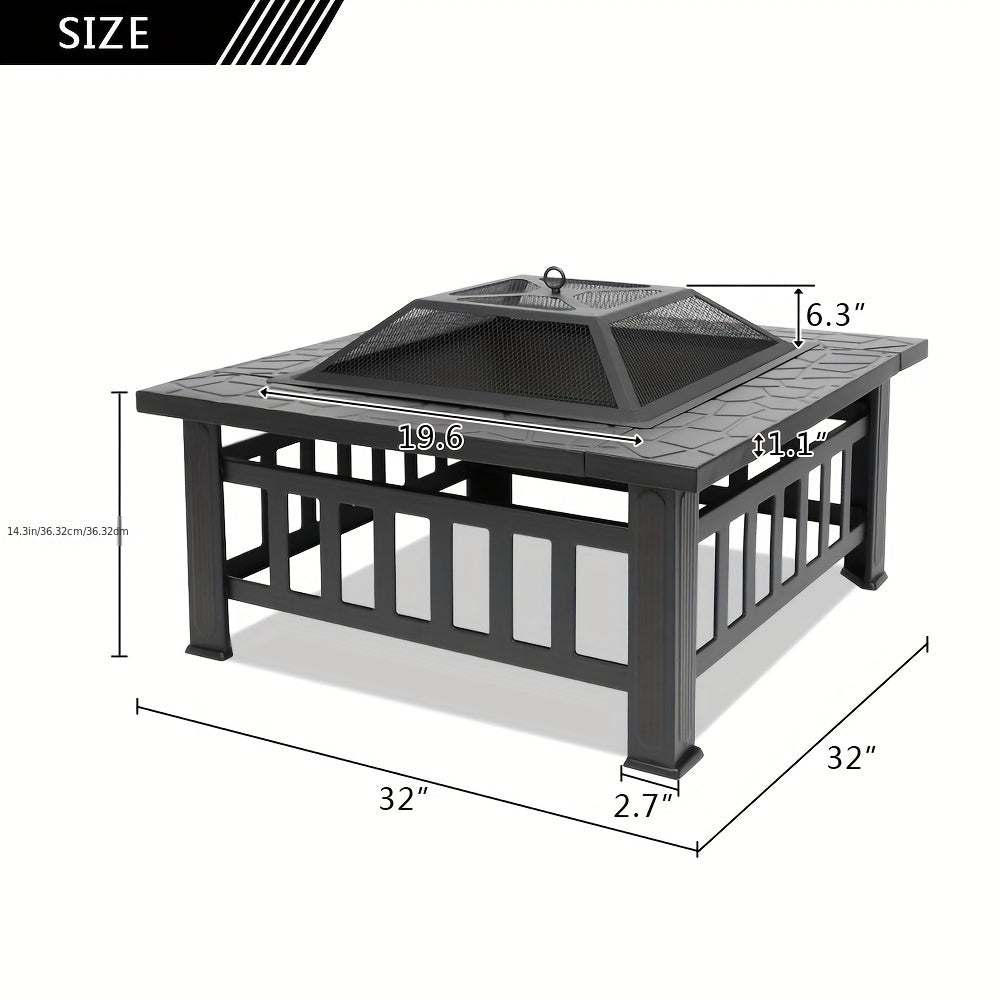 Fire Pit with Grill | Round Iron Wood Burning Patio Backyard Cooking