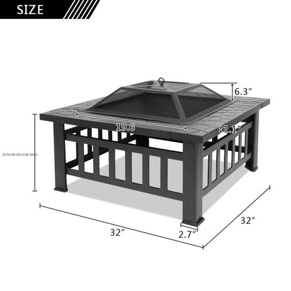 Fire Pit with Grill | Round Iron Wood Burning Patio Backyard Cooking