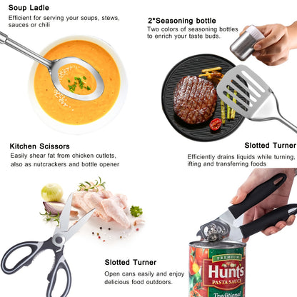 Camping Utensil Set 31-Piece Stainless Steel Cooking Kit with Organizer Bag – Food-Grade 304 Steel Portable Outdoor Kitchen Tools for Camping Hiking RV BBQ Picnic Travel