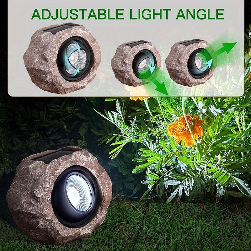 Solar Rock Lights Outdoor Set of 2 IP44 Waterproof LED Warm White Fake Stone Garden Lights Auto Sensor for Lawn Pathway Park Villa Wedding Decor