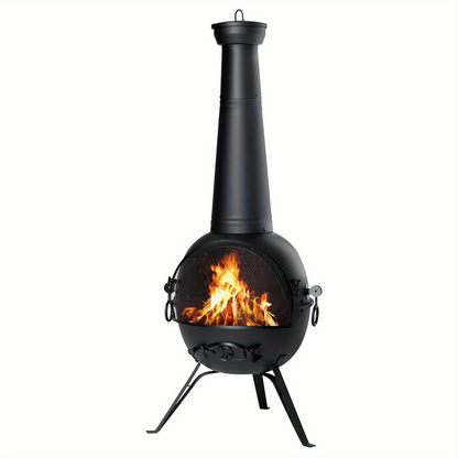 Cast Iron Chiminea 26 Inch Outdoor Patio Fireplace Wood Burning Fire Pit with Cover & Air Vent