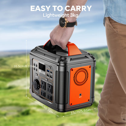 Solar Generator Portable Power Station 300W 296Wh | 60W Solar Panel AC DC USB Fast Charging LED Flashlight | Camping RV Emergency Backup Battery Orange