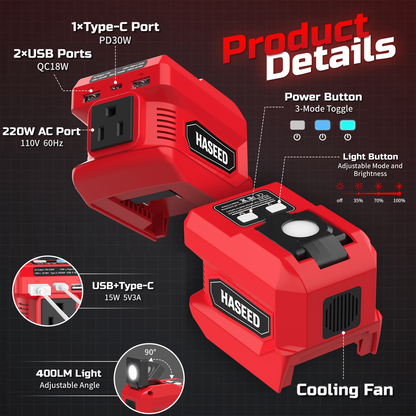 Power Inverter 220W for 18V Battery - DC 18V to AC 110V Portable Generator for Camping, Emergency, Mobile Work, Compatible with Ryobi Milwaukee (Battery Not Included)